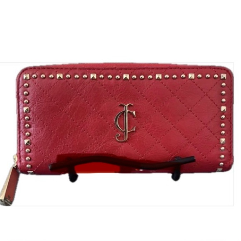 JUICY COUTURE Wallet Red Quilted with Gold Studs & Striped Lining NWOT